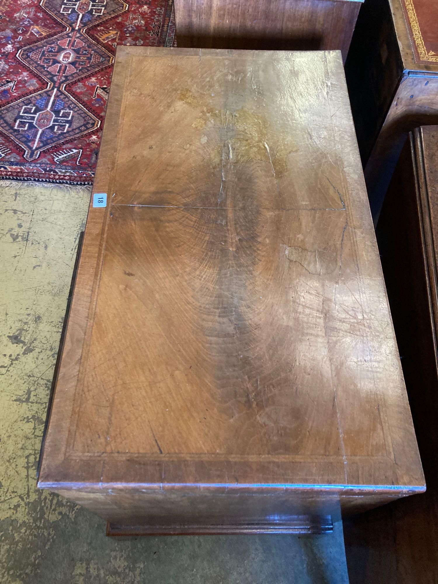 A walnut kneehole dressing table/desk, incorporating antique timbers, width 95cm height 75cm